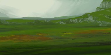 Guaj veya akrilik boyalar ile çizim dağların Manzara