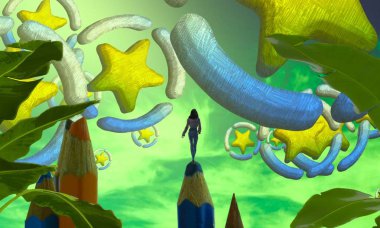 Soyut renkli arka plan, hayal gücü kavramı insan silueti.