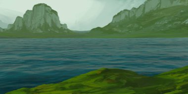 Guaj veya akrilik boyalar ile çizim dağların Manzara