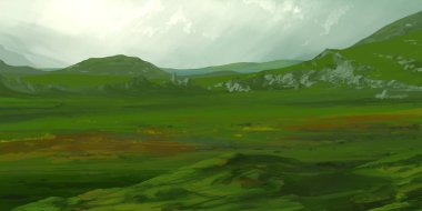 Guaj veya akrilik boyalar ile çizim dağların Manzara