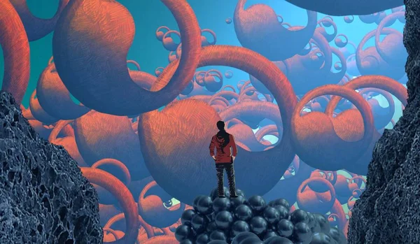 Soyut renkli arka plan, hayal gücü kavramı insan silueti.