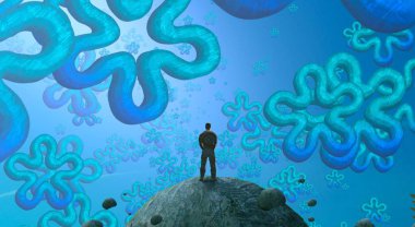 Soyut renkli arka plan, hayal gücü kavramı insan silueti.