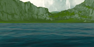 Guaj veya akrilik boyalar ile çizim dağların Manzara