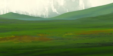 Guaj veya akrilik boyalar ile çizim dağların Manzara