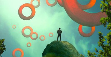 Soyut renkli arka plan, hayal gücü kavramı insan silueti.