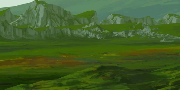 Landscape Mountains Drawing Gouache Acrylic Paints — Stock Photo, Image