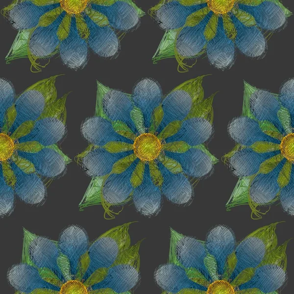 Seamless Pattern Flowers Leaves — Stock Photo, Image