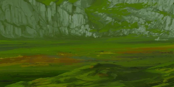 Landscape Mountains Drawing Gouache Acrylic Paints — Stok Foto