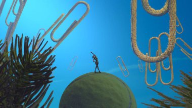 2d illüstrasyon. Soyut rüya gibi motivasyonel görüntü. Hayali dünyada bir rüya da olan kişinin İllüstrasyon. Office