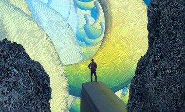 Soyut renkli arka plan, hayal gücü kavramı insan silueti.