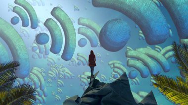 Soyut renkli arka plan, hayal gücü kavramı insan silueti.