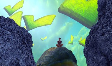 Soyut renkli arka plan, hayal gücü kavramı insan silueti.