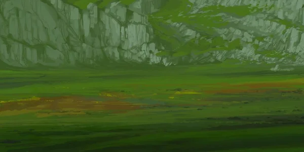 Guaj Veya Akrilik Boyalar Ile Çizim Dağların Manzara — Stok fotoğraf