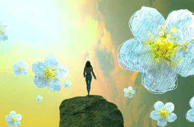 Çiçekli güzel kadın.