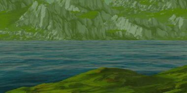 Guaj veya akrilik boyalar ile çizim dağların Manzara