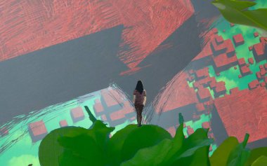 kırmızı yaprakları ile kadın