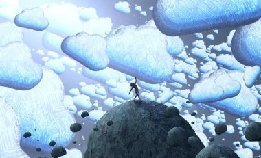 Soyut renkli arka plan, hayal gücü kavramı insan silueti.