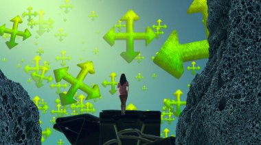 yeşil bir arka plan üzerinde oturan kadın