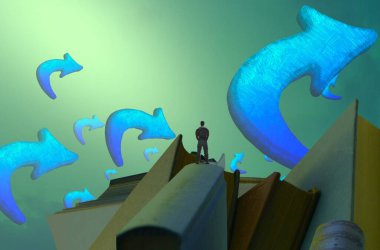 Soyut renkli arka plan, hayal gücü kavramı insan silueti.