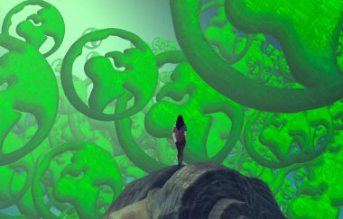 Soyut renkli arka plan, hayal gücü kavramı insan silueti.