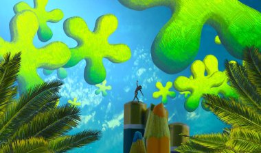 Soyut renkli arka plan, hayal gücü kavramı insan silueti.