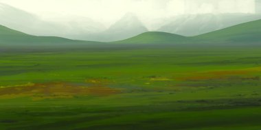 Guaj veya akrilik boyalar ile çizim dağların Manzara