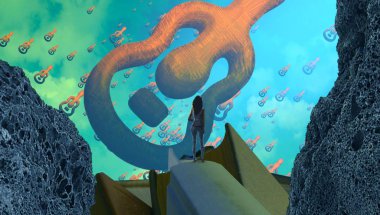 Soyut renkli arka plan, hayal gücü kavramı insan silueti.