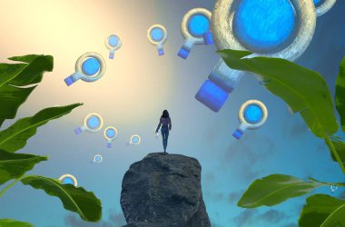 Kumsalda oturan kadın.