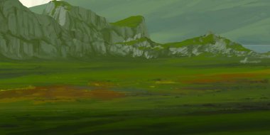 Guaj veya akrilik boyalar ile çizim dağların Manzara