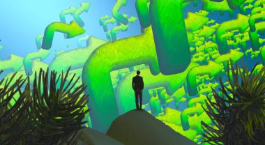 Soyut renkli arka plan, hayal gücü kavramı insan silueti.