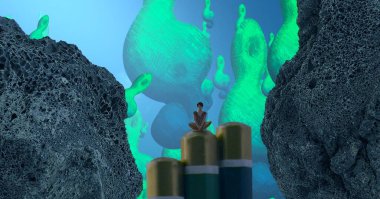 Soyut renkli arka plan, hayal gücü kavramı insan silueti.