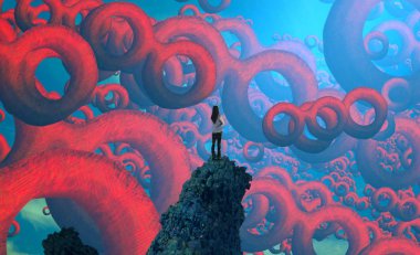 Soyut renkli arka plan, hayal gücü kavramı insan silueti.