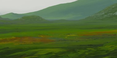 Guaj veya akrilik boyalar ile çizim dağların Manzara