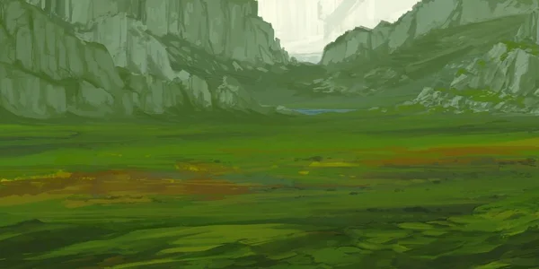 Landscape Mountains Drawing Gouache Acrylic Paints — Stock Photo, Image