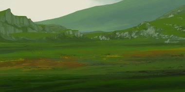 Guaj veya akrilik boyalar ile çizim dağların Manzara