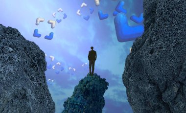 Soyut renkli arka plan, hayal gücü kavramı insan silueti.