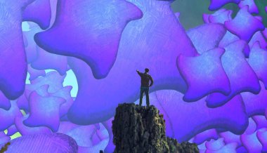 Soyut renkli arka plan, hayal gücü kavramı insan silueti.