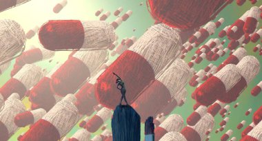 Kırmızı elbiseli kadın.