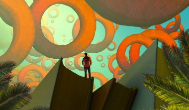 Soyut renkli arka plan, hayal gücü kavramı insan silueti.