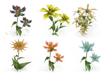 Beyaz arka planda güzel suluboya çiçekler