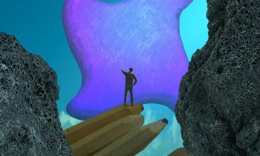 Soyut renkli arka plan, hayal gücü kavramı insan silueti.