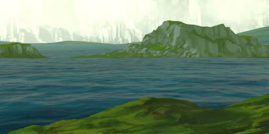 Guaj veya akrilik boyalar ile çizim dağların Manzara