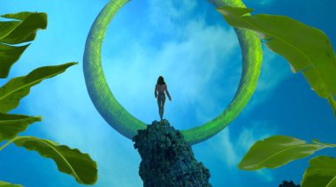 Soyut renkli arka plan, hayal gücü kavramı insan silueti.