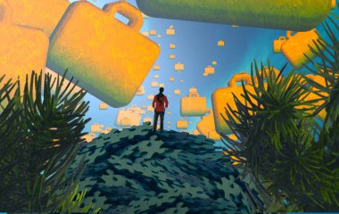 yeşil gökyüzü ile noel ağacı