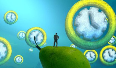 karikatür ve yeşil arka plan