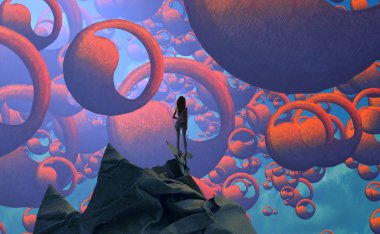 Soyut renkli arka plan, hayal gücü kavramı insan silueti.