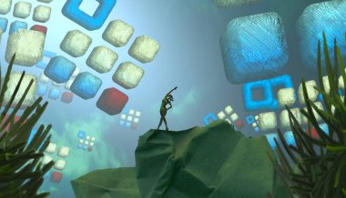 Soyut renkli arka plan, hayal gücü kavramı insan silueti.