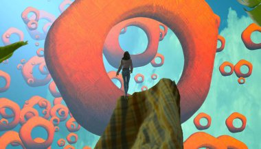 Soyut renkli arka plan, hayal gücü kavramı insan silueti.