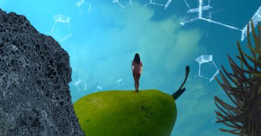 Soyut renkli arka plan, hayal gücü kavramı insan silueti.