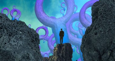 Soyut renkli arka plan, hayal gücü kavramı insan silueti.